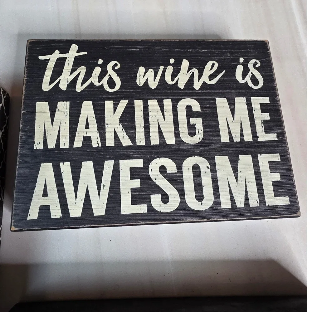 Primitives by Kathy Wine Box Signs Set of 3 Black White Distressed Wood Decor L2